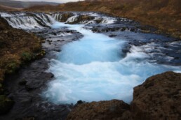 An aerial shot of Br&uacute;arfoss waterfall