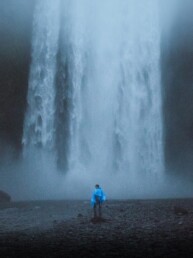 Skogafoss waterfall in rain